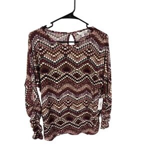 Desert Boho Aesthetic Southwestern Geometric Long Sleeve Earthy Tones Women's S